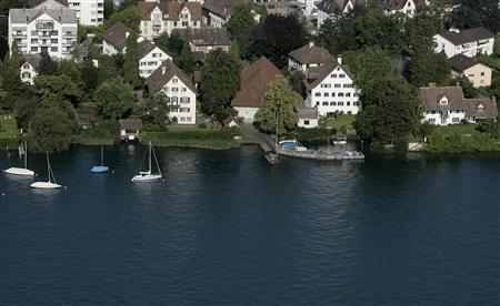 An aerial view shows the swiss town of Kusnacht, near Zurich.