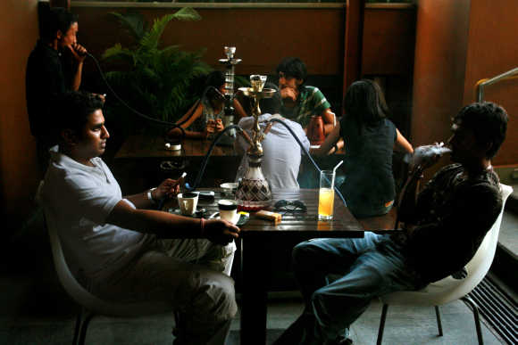 Locals at a coffee shop in Bangalore.