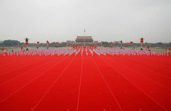 More than 10,000 children perform on Tiananmen Square in Beijing, China.