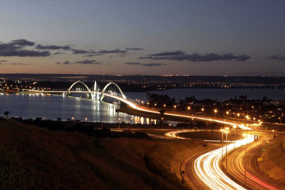 The Juscelino Kubitschek bridge designed by architect Alexandre Chan is seen in Brasilia.