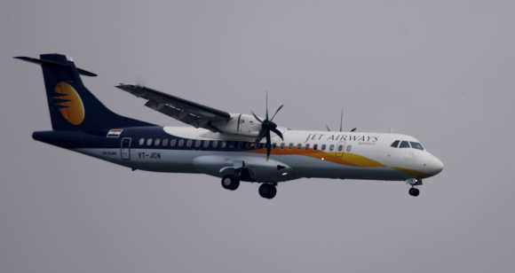 A Jet Airways aircraft prepares to land at the airport in Mumbai.