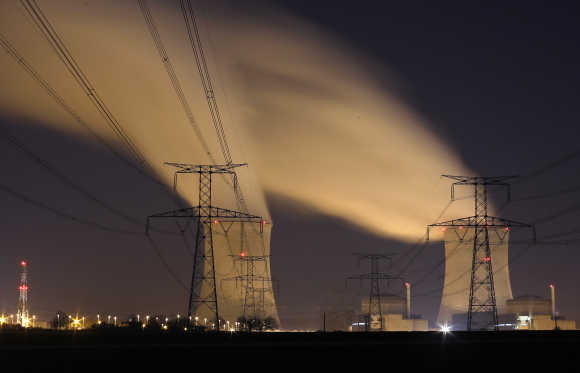 The EDF nuclear power station of Cattenom near Thionville, Eastern France, at night.