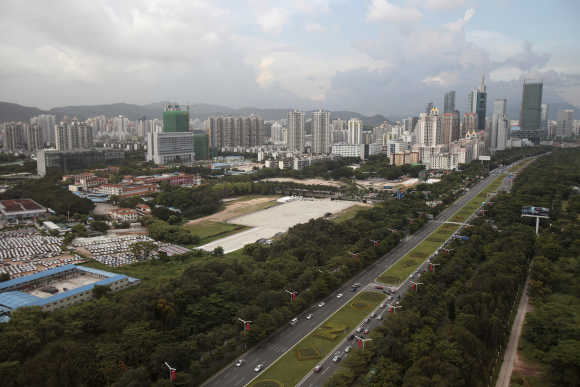High rise commercial and residential buildings are seen in the southern Chinese city of Shenzhen.