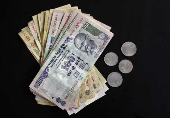 Rupee notes of different denominations in Mumbai.