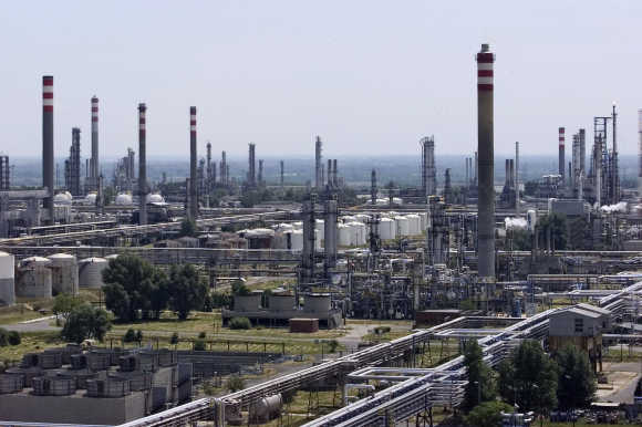 A view of the Hungarian oil group MOL's main Danube refinery in Szazhalombatta.