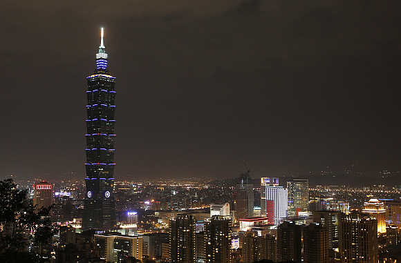 The Taipei 101 building is seen before Earth Hour in Taipei.
