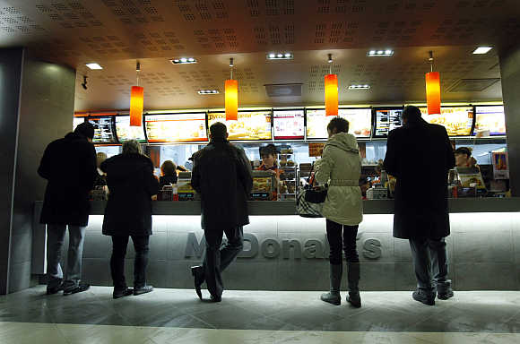 Customers buy food at a McDonald's restaurant in Moscow.