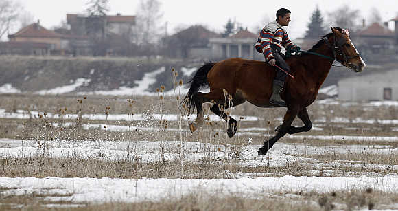 A man rides a horse near Sofia.
