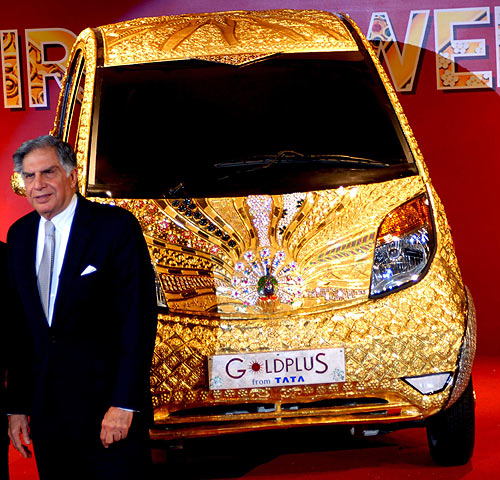 Ratan Tata unveils the world's first Goldplus car in Mumbai.