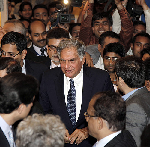 Ratan Tata leaves the venue after receiving the lifetime achievement award for management conferred by the All India Management Association in New Delhi.