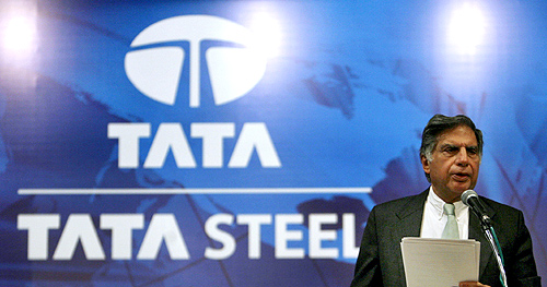 Ratan Tata speaks to Tata Steel shareholders during the Annual General Meeting in Mumbai.