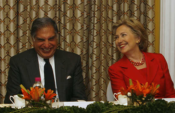 Ratan Tata with Hillary Clinton at Taj hotel in Mumbai.