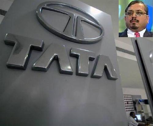 Tata logo inside a showroom of Tata Motors. Inset: Dilip Pendse, former MD of the erstwhile Tata Finance.