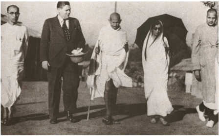 Mahatma Gandhi with Jamnalal Bajaj, extreme right.