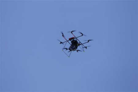 A TV drone flies during the second practice of the men's Alpine skiing World Cup downhill race.