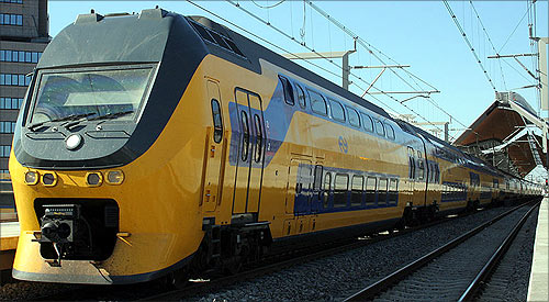 Dutch bilevel train at Amsterdam station.