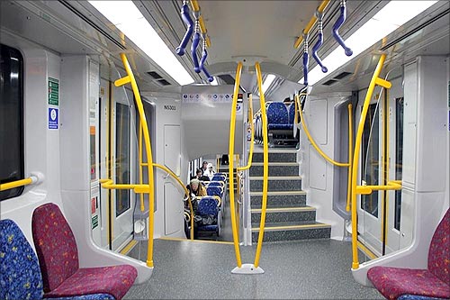 Interior of a City Rail Waratah carriage in Sydney.