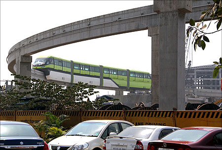 Mumbai monorail on a trial run.
