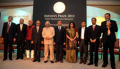 Mehta (second from left) was awarded the Infosys Prize for Social Sciences - Political Science