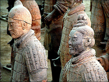 Some of the thousands of life-size Terracotta Warriors of the Qin Dynasty, China.