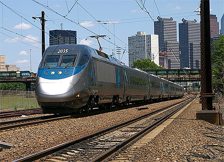 Amtrak Acela Express train at New Haven Union Station in New Haven, CT.