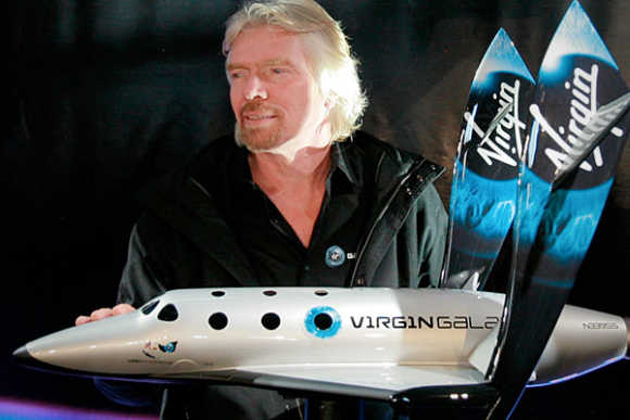 Richard Branson with VSS Enterprise spaceship.