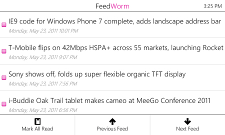 FeedWorm is a no-frills Windows Phone application.