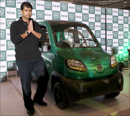 Rajiv Bajaj, managing director, Bajaj Auto, with the newly launched RE60.