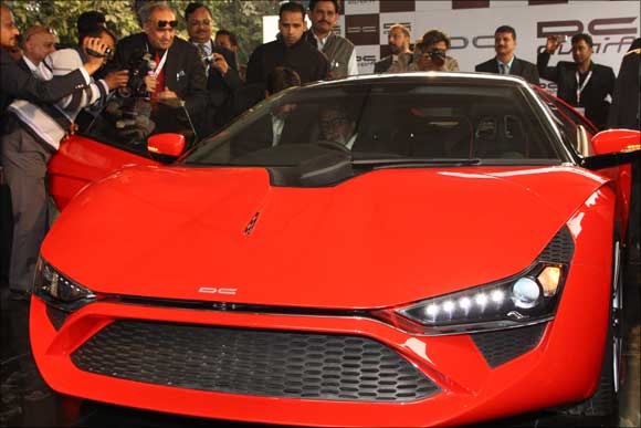 Superstar Amitabh Bachchan inside the supercar Avanti.