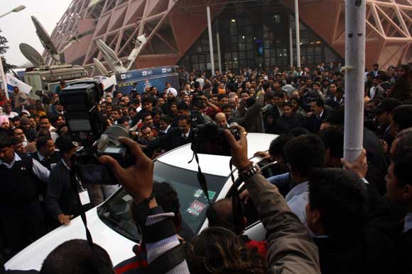 Enthusiasts thronged to see Amitabh Bachchan at the Auto Expo on Thursday.