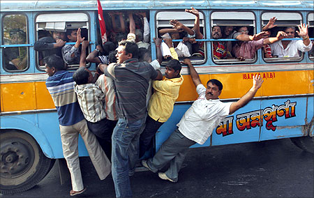 Activists from the Centre of Indian Trade Unions (CITU), detained by police during a protest against a recent hike in fuel prices.