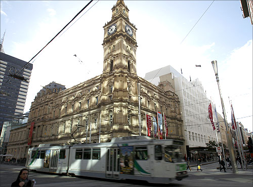 A tram passes in Central Melbourne.