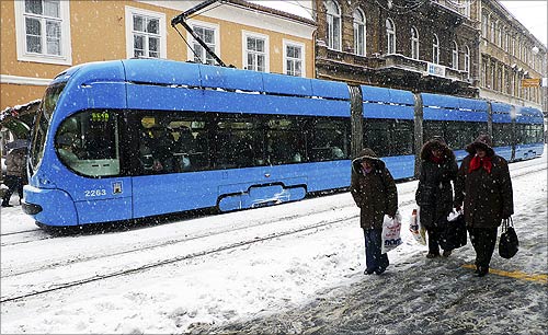 A tram in downtown Zagreb.