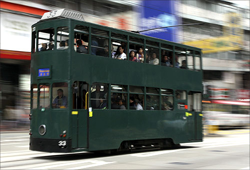 A tram in Hong Kong.