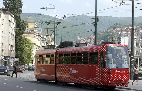 A tram  in Sarajevo.