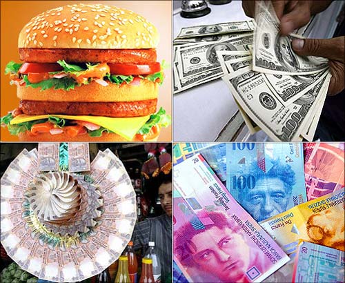 Purchasing power of different currencies by finding out the cost of a McDonald's burger.