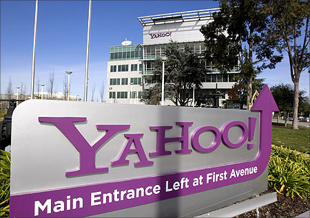 A Yahoo! signs infront of its headquarters in Sunnyvale, California.