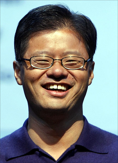 Jerry Yang speaks at a keynote address at the Consumer Electronics Show.