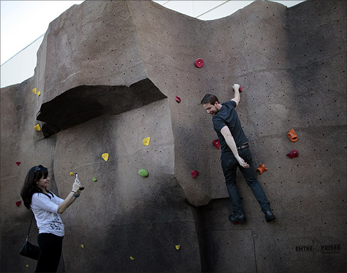 Rock climbing wall at the Google campus.