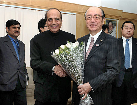 Minister of Land, Infrastructure, Transport and Tourism (MLIT), Japan, Takeshi Maeda meets Dinesh Trivedi.