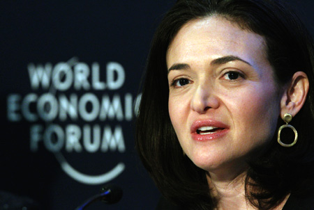 Facebook Chief Operating Officer Sheryl Sandberg speaks during a session at the World Economic Forum (WEF) in Davos.