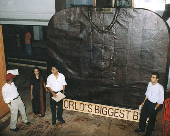 A giant leather bag is displayed in Pondicherry. A file photo.