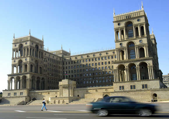 A view of a government building in central Baku, Azerbaijan.