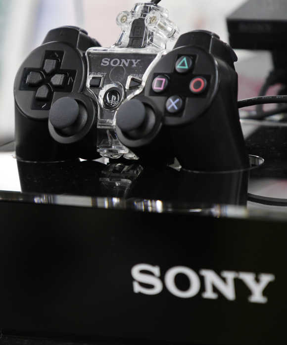 A Sony Playstation console is displayed at an electronics shop in Tokyo.