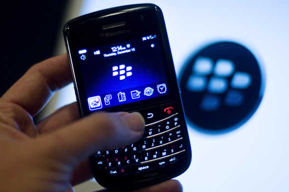 A BlackBerry handset is displayed in Washington, DC.
