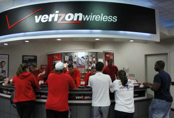 A view of a Verizon Wireless counter in Boca Raton, California.