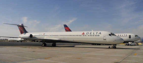 Delta Airlines MD-90 at Hartsfield-Jackson International Airport in Atlanta.