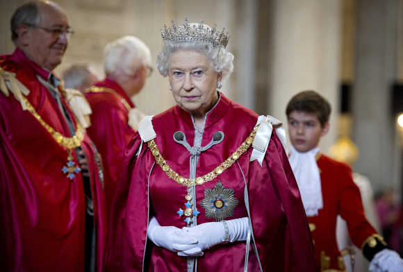 Britain's Queen Elizabeth attends a service for the Order of the British Empire at St Paul's Cathedral in London.