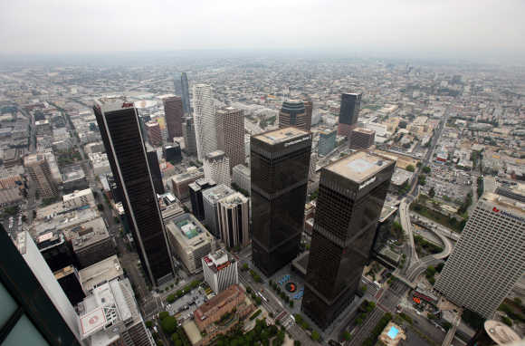 A view of the downtown area is pictured in Los Angeles.