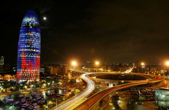 A view of Agbar Tower in Barcelona.